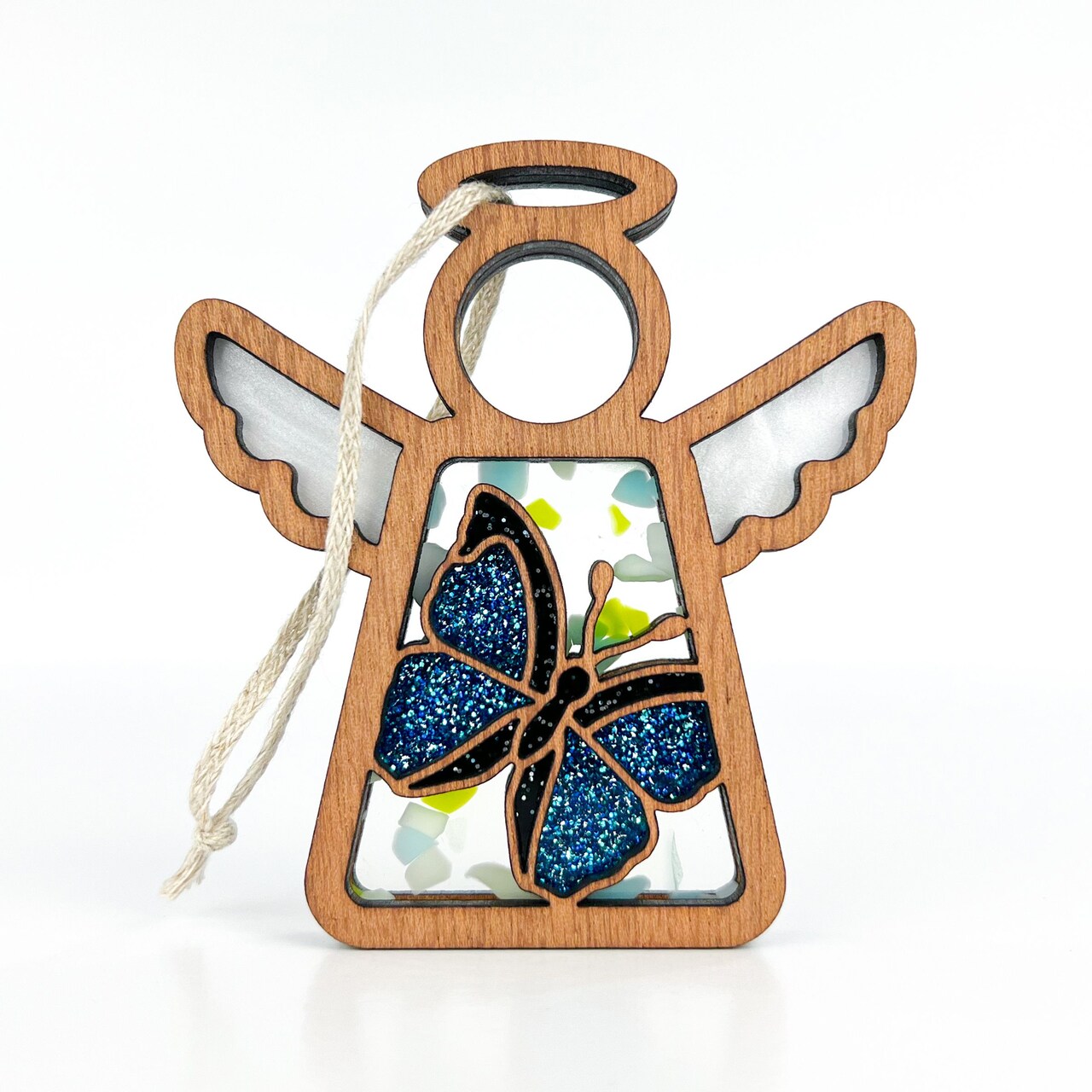 3.5" (H) Morpho Blue Butterfly Ornament - Handcrafted in Texas - Mother's Angels® Christmas Angel Wings Figurine